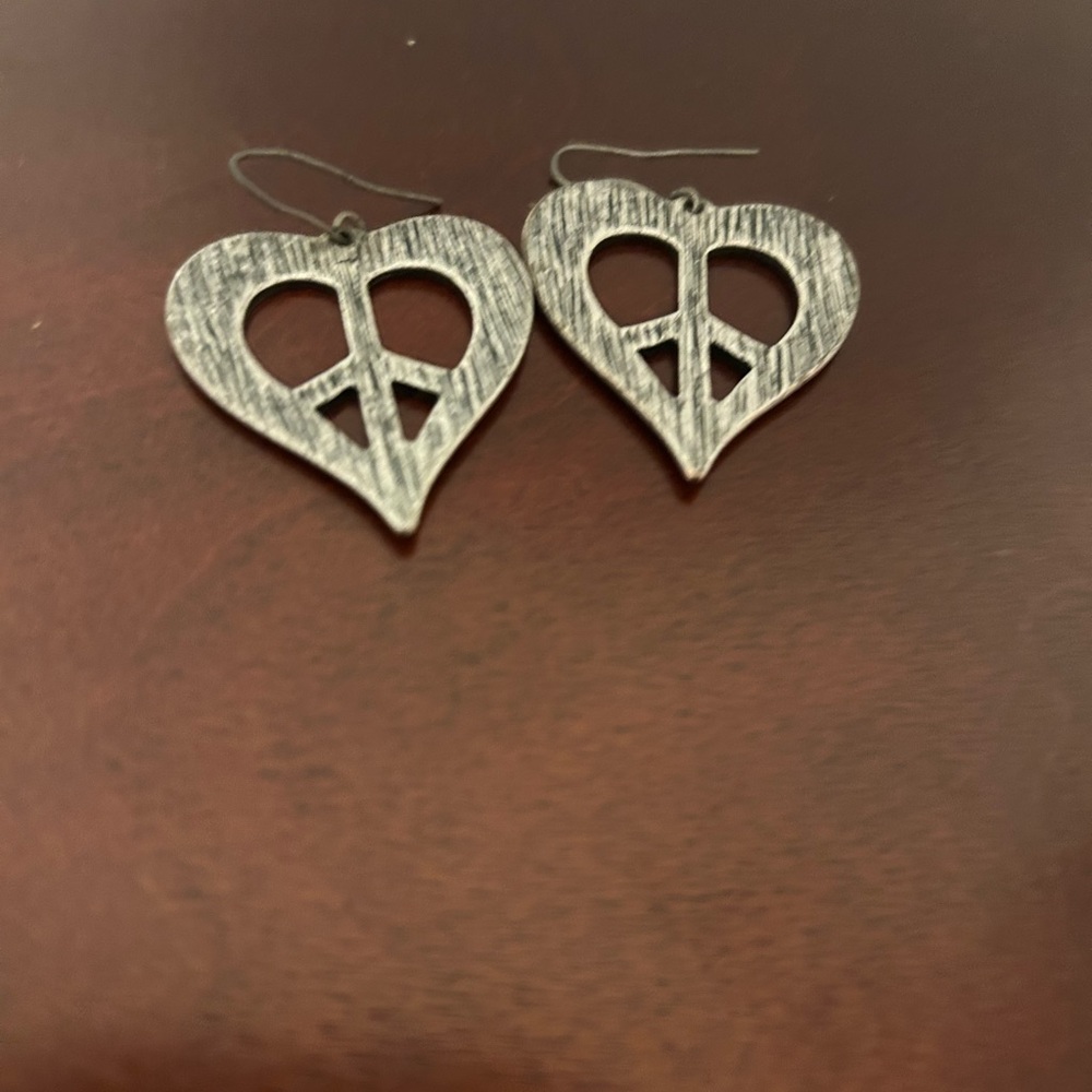 Silver Heart Peace Earrings